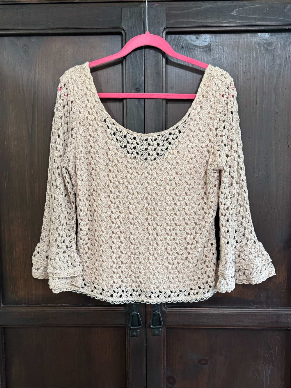 Free People Cream Crochet Bell-Sleeve Top Size Large - Picture 3 of 10